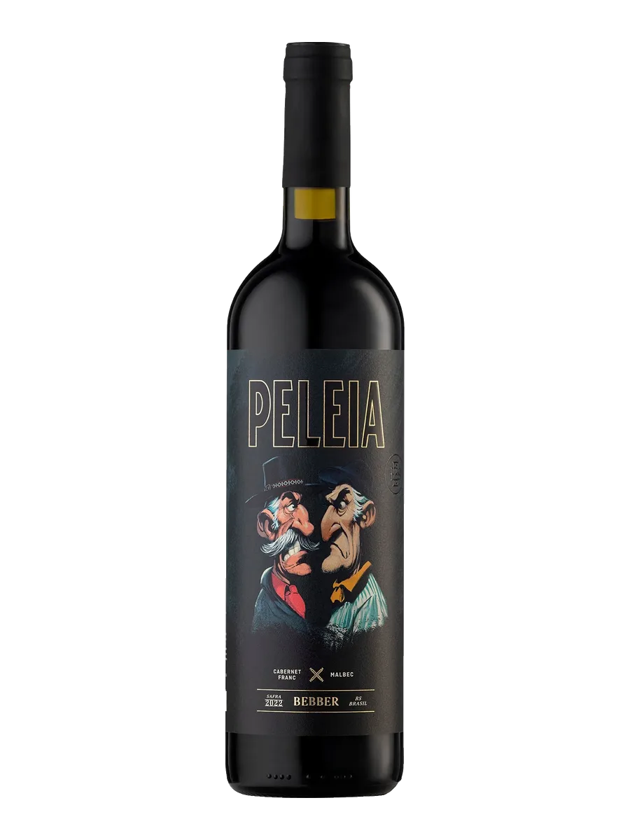 Garrafa do vinho Peleia Cab Franc x Malbec, 50% Cabernet Franc, 50% Malbec 2022, Brasil