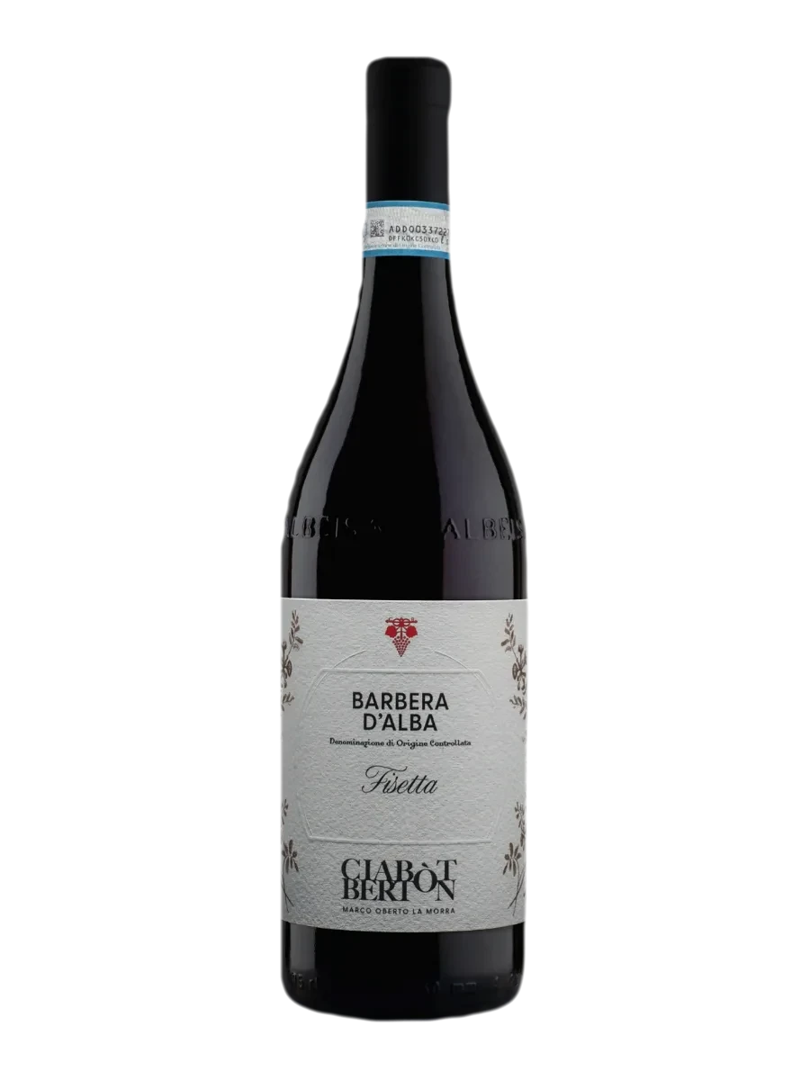 Garrafa do vinho Barbera d’Alba Fisetta, 100% Barbera, Itália