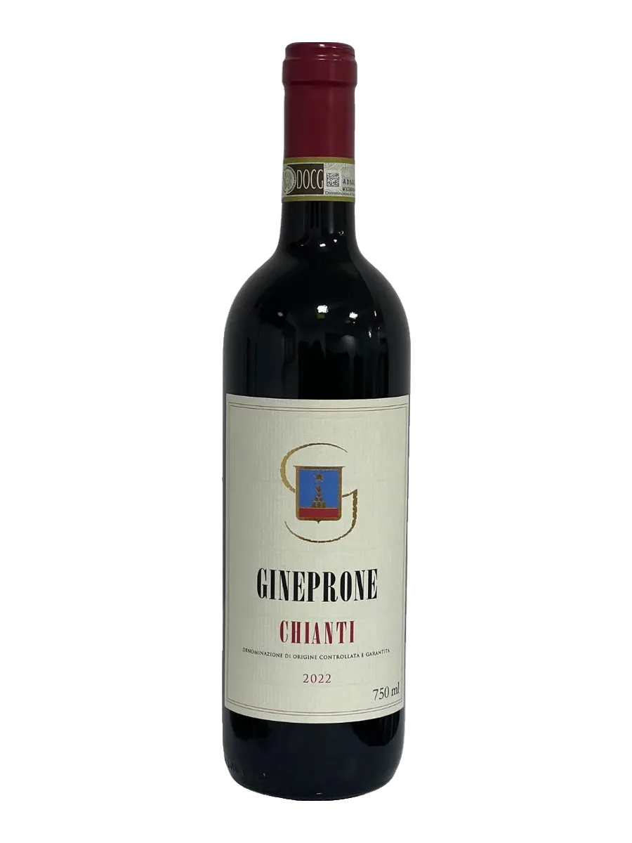 Garrafa do vinho Gineprone Chianti, 85% Sangiovese, 15% variedades internacionais 2022, Itália